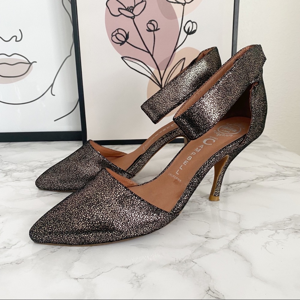 Jeffrey Campbell Solitaire D’Orsay Gold Flecked Metallic Heels Ankle Strap 10